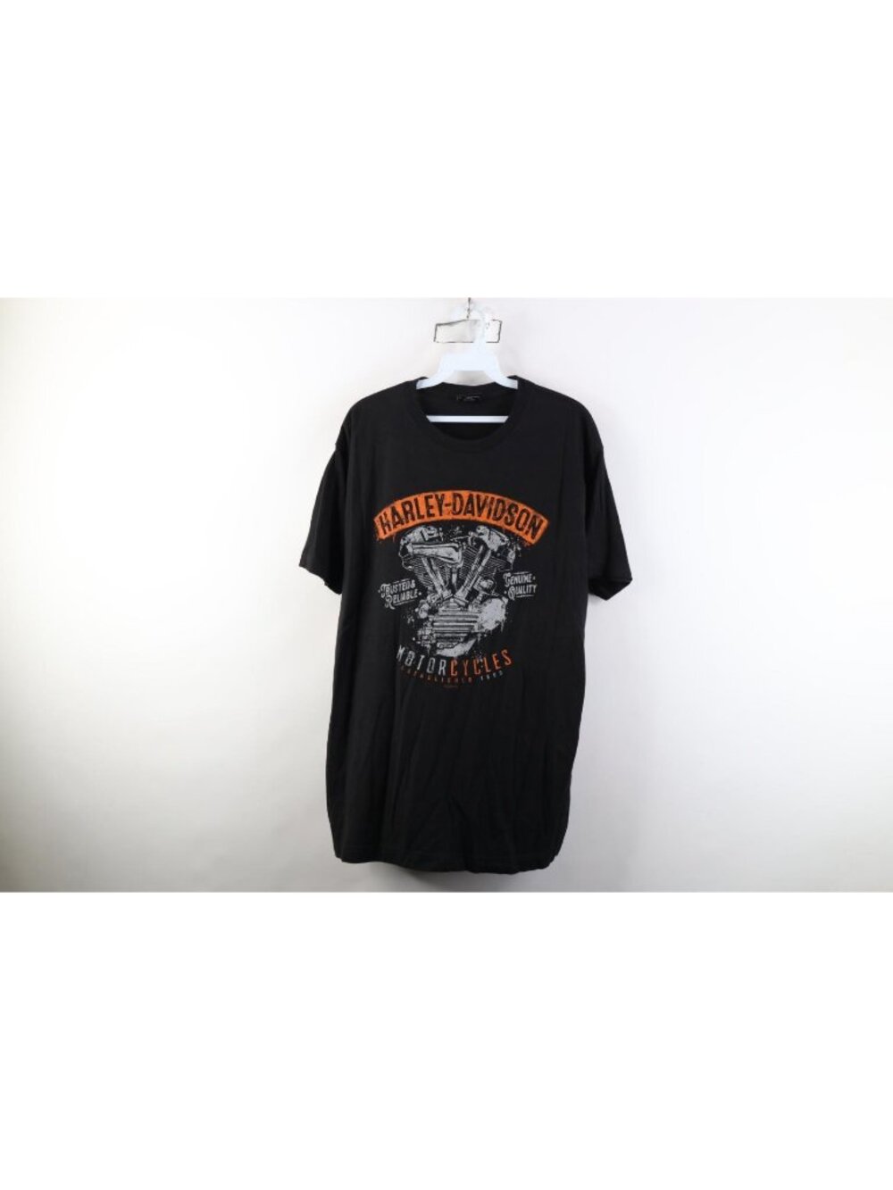 Harley Davidson Mens Large Faded Spell Out Engine Short Sleeve T-Shirt Black